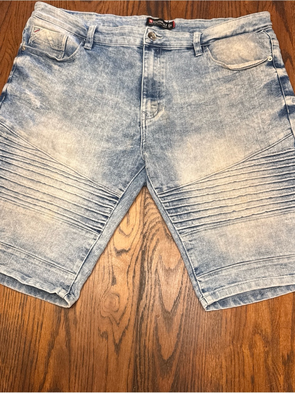 Southpole Vintage Biker Jean Shorts Mens 38 Acid Wash Moto Ribbed Pleated Slim